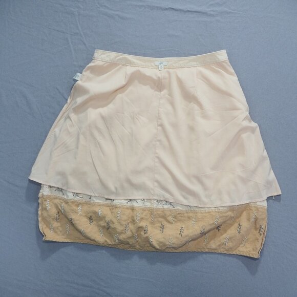 J Jill Skirt Womens 14 Tan Linen Floral Embroidery Knee Boho Modest Minimalist - Picture 10 of 11